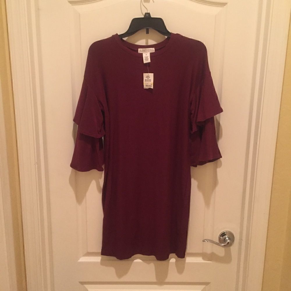Dark Cranberry Colored Planet Gold Dress